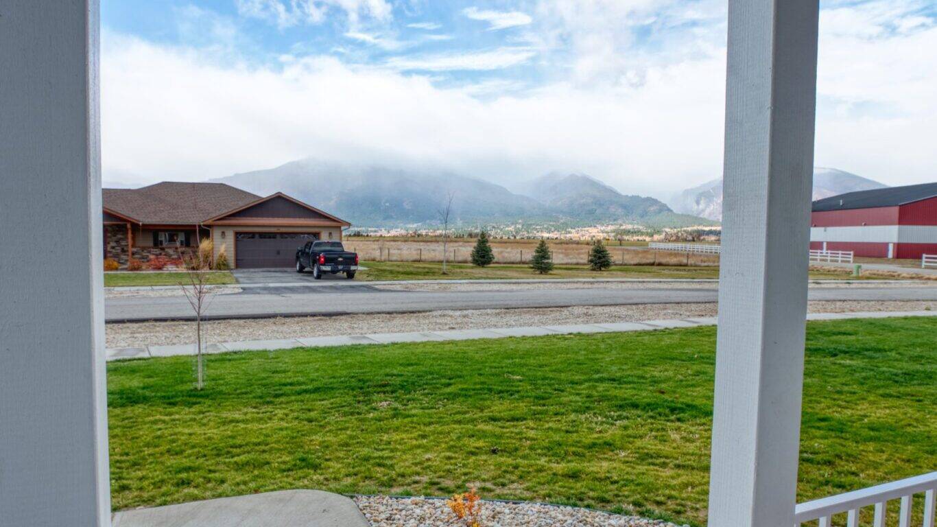Front porch of the Canyon Ferry model home - built by Big Sky Builders in Hamilton, MT