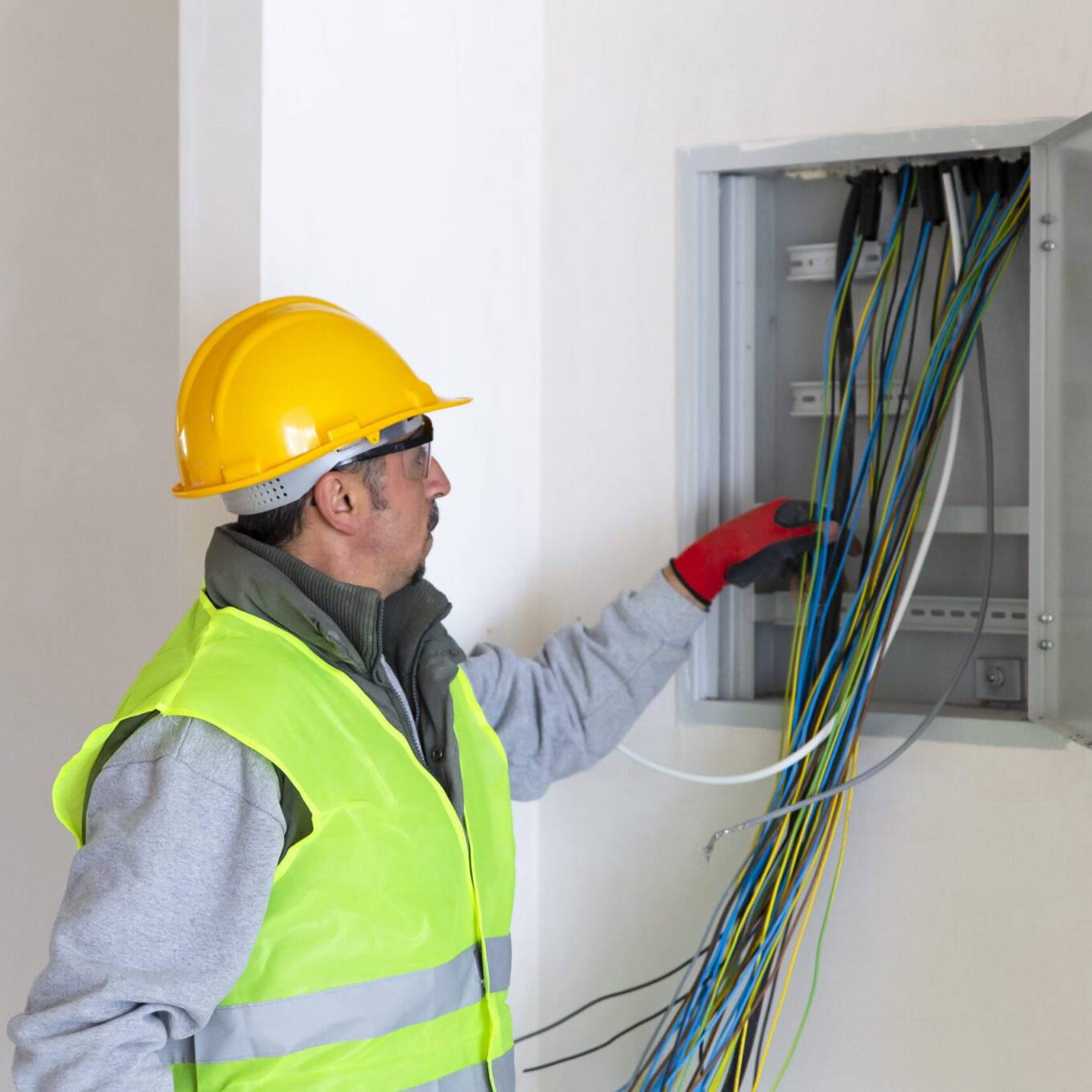 Electrician check electric system inside a building