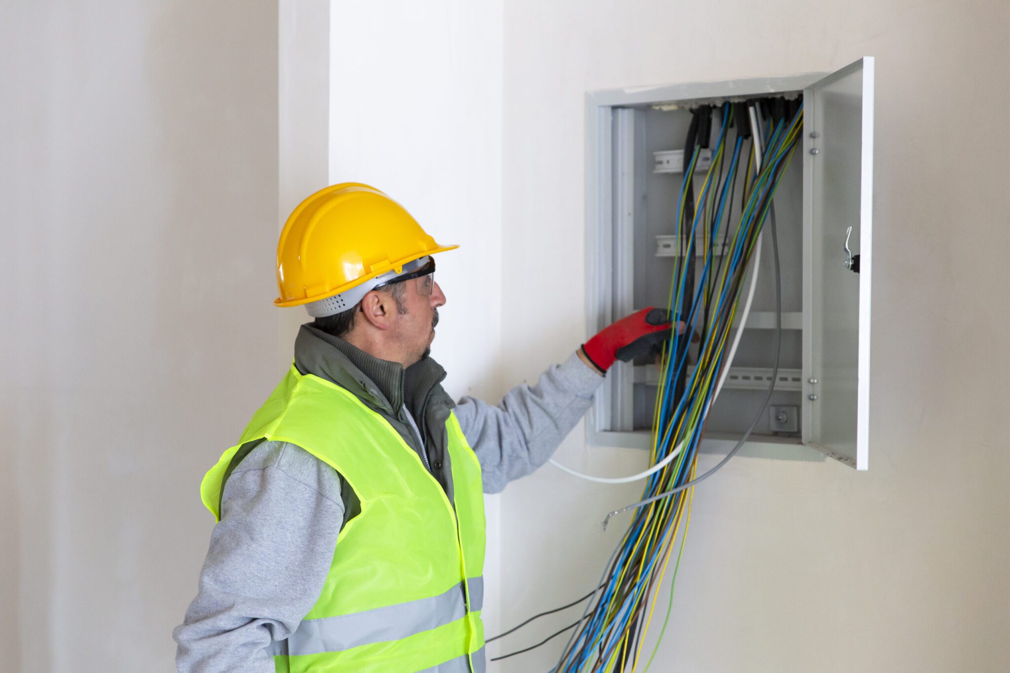 Electrician check electric system inside a building