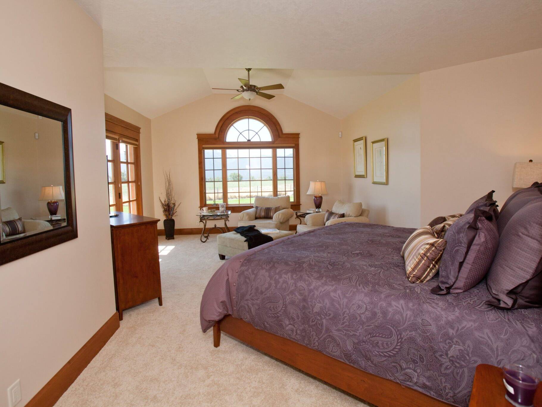 Master bedroom of a custom home built by Big Sky Builders near Hamilton Montana