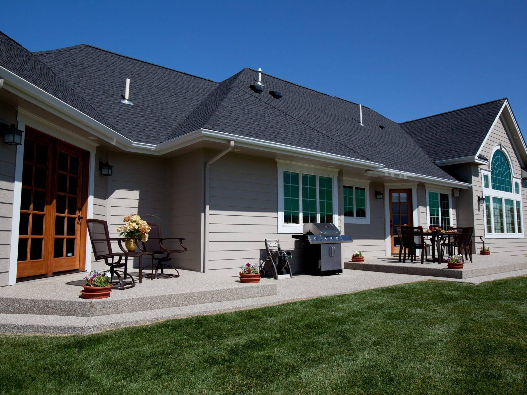 Back patio at custom home built by Big Sky Builders near Hamilton Montana