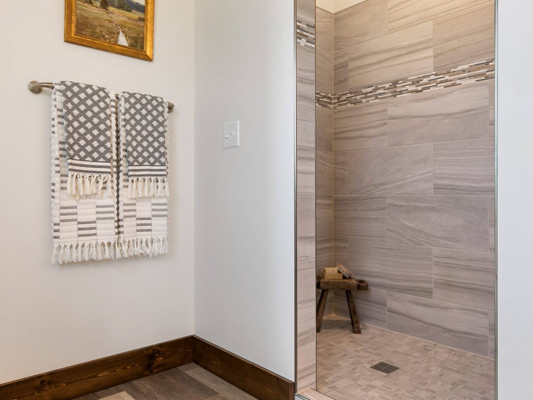 Master shower in The Seeley model home - Built by Big Sky Builder in Hamilton, MT