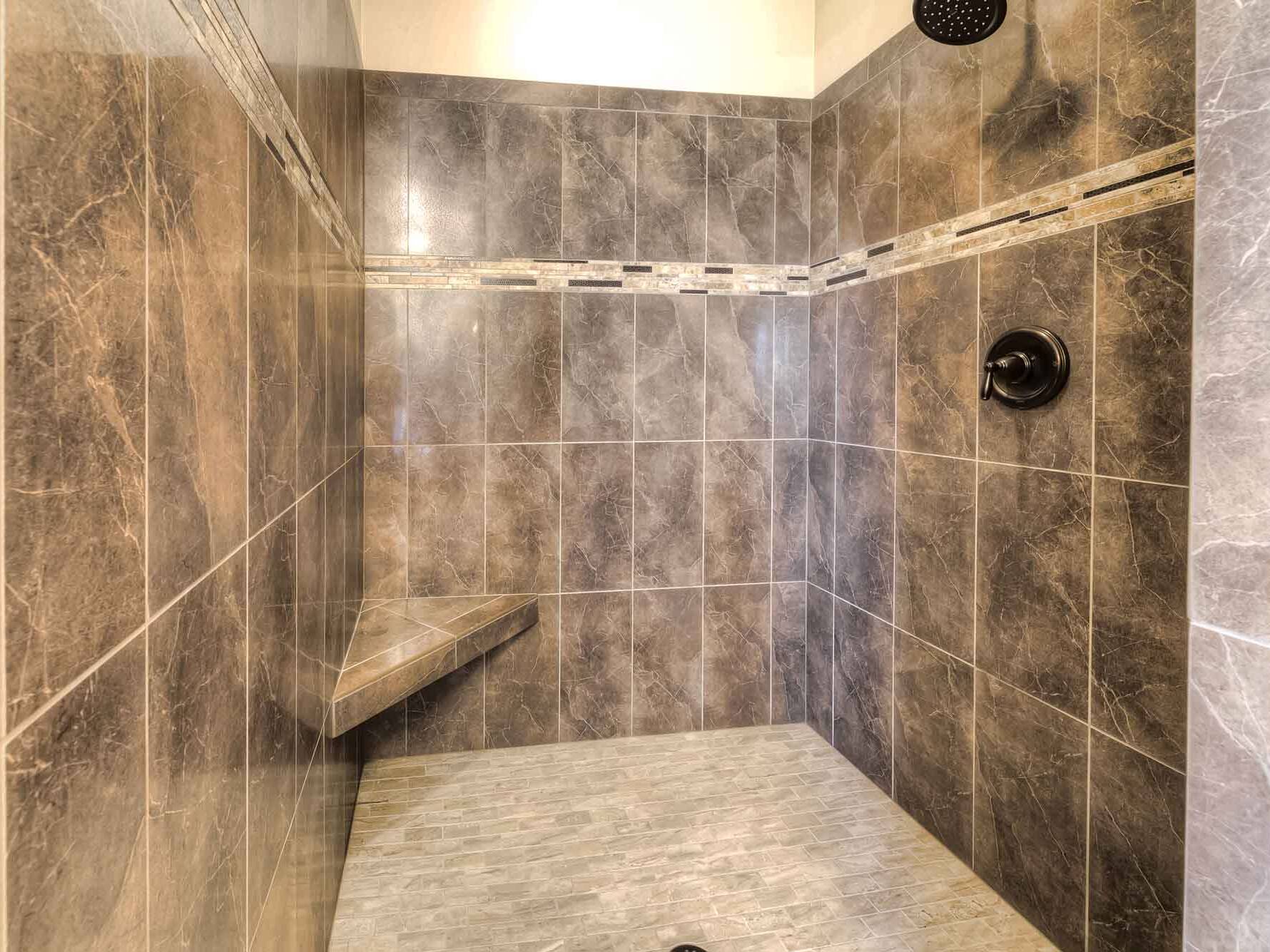 Master bathroom tile shower in a custom home built by Big Sky Builders in Hamilton, Montana