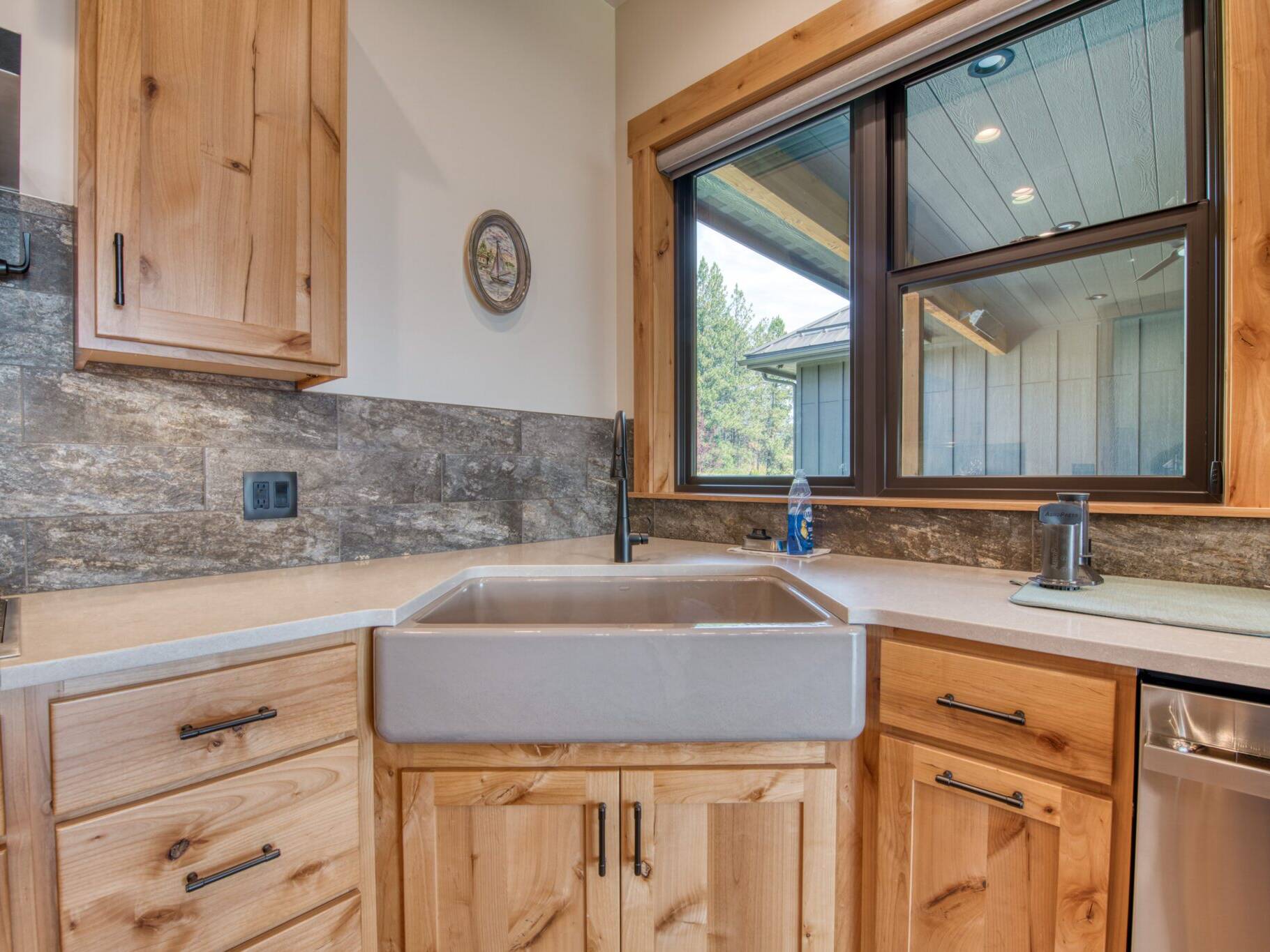 Kitchen farm sink in a custom home built by Big Sky Builders of Monana in Florence, MT