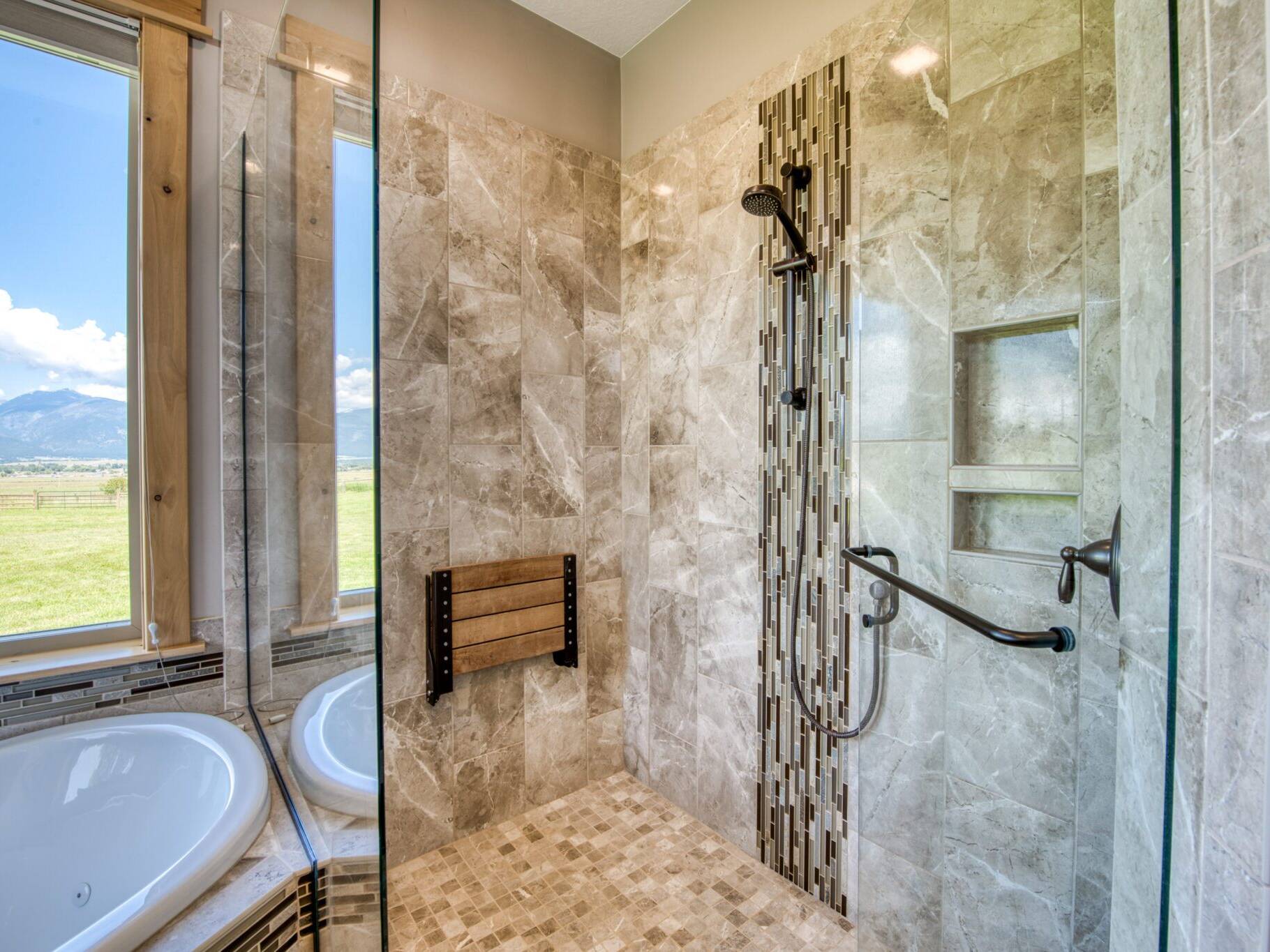 Tile shower in a custom home built by Big Sky Builders in Stevensville, MT