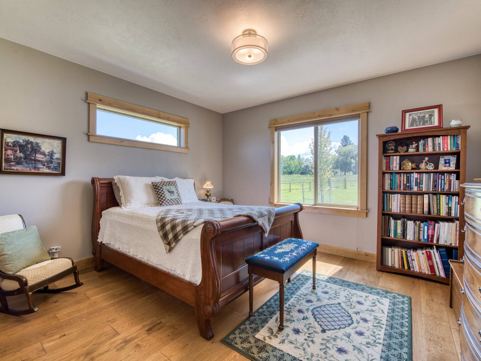 Guest bedroom in a custom home built by Big Sky Builders in Stevensville, MT
