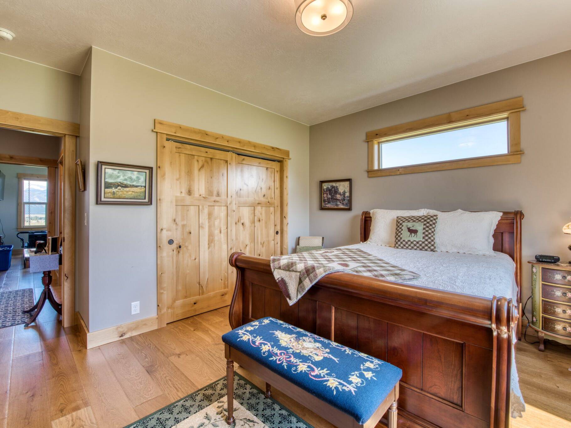 Guest bedroom in a custom home built by Big Sky Builders in Stevensville, MT