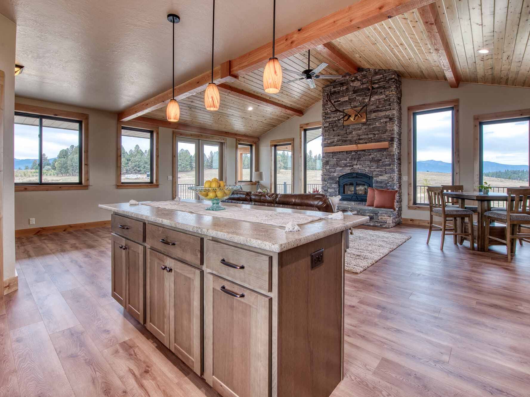 Kitchen Island in a custom home built by Big Sky Builders in Stevensville, MT