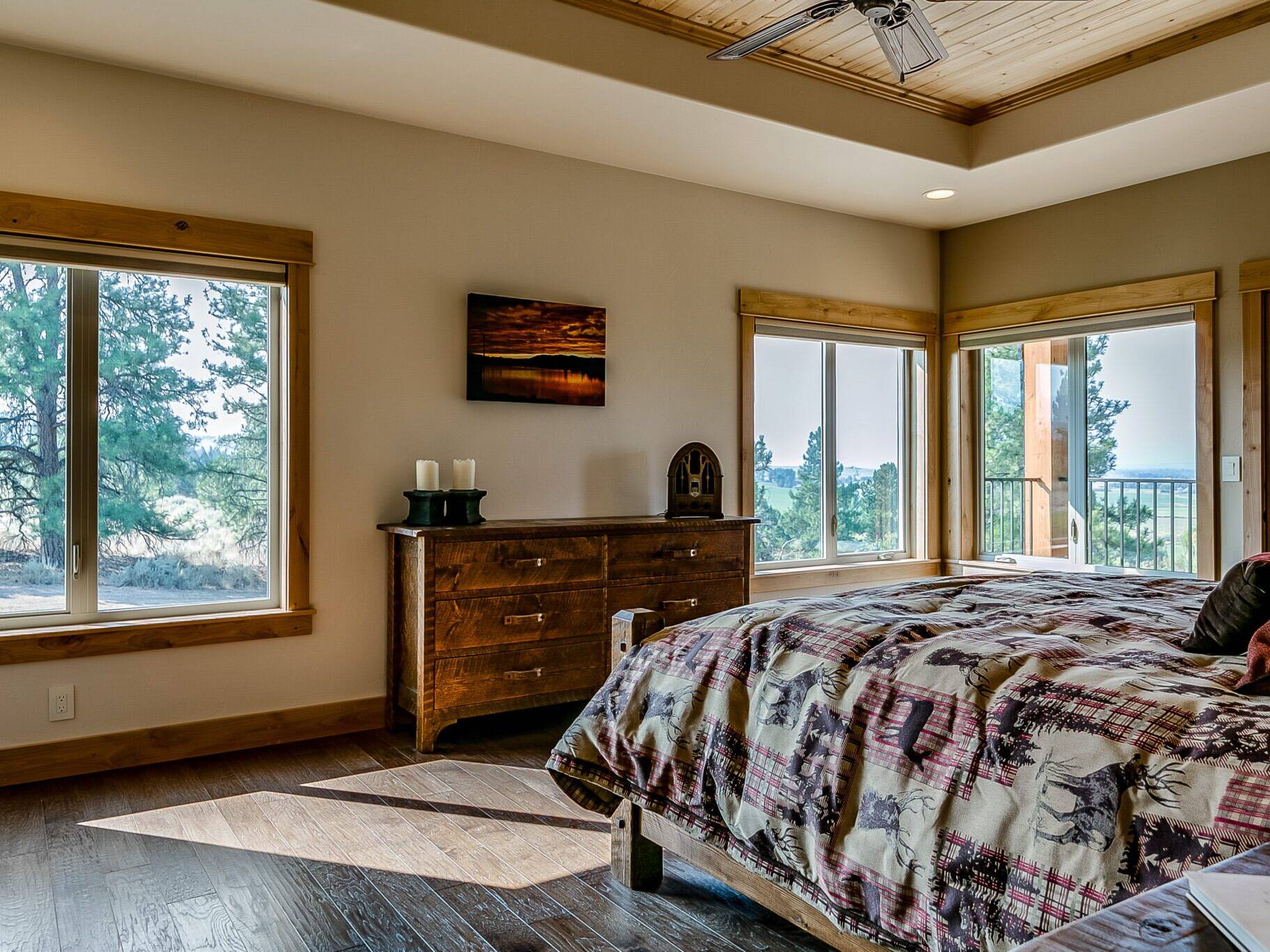 Master bedroom in a custom home built by Big Sky Builders near Stevensville, Montana