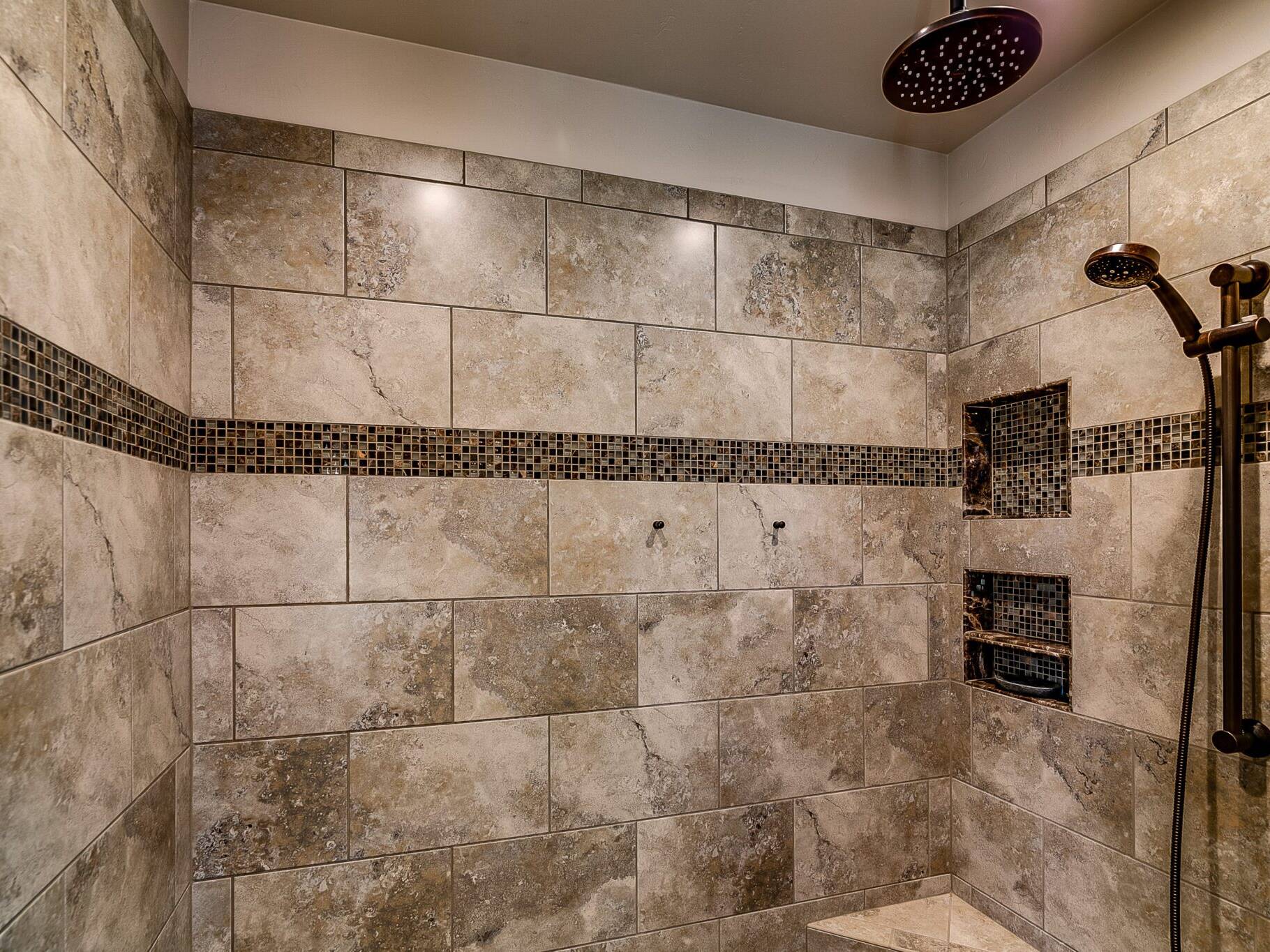 Master shower in a custom home built by Big Sky Builders near Stevensville, Montana